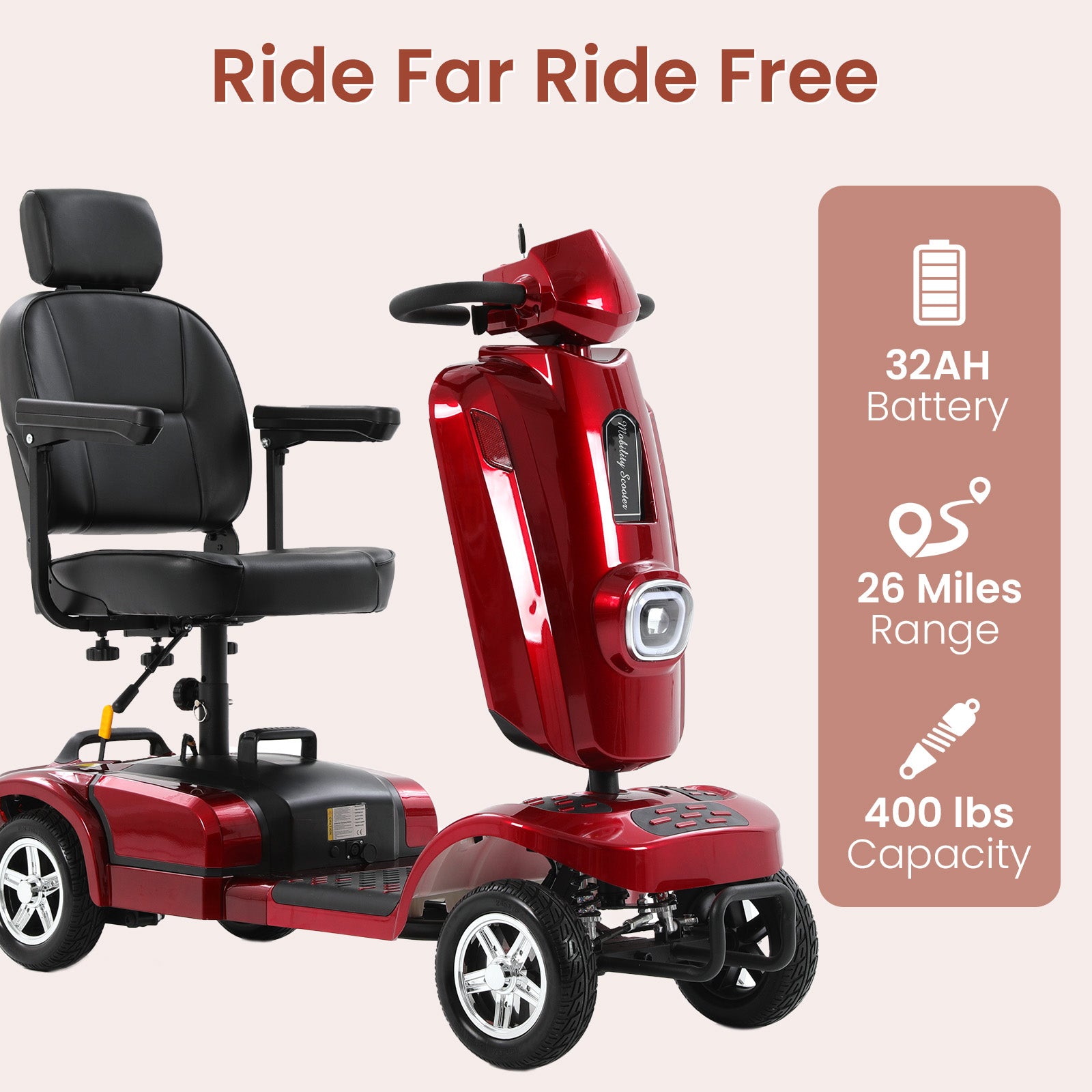 Mobigogo™ MS02 Plus Heavy-Duty Mobility Scooter for Seniors – 16/26-Mile Range | 400 lbs Capacity