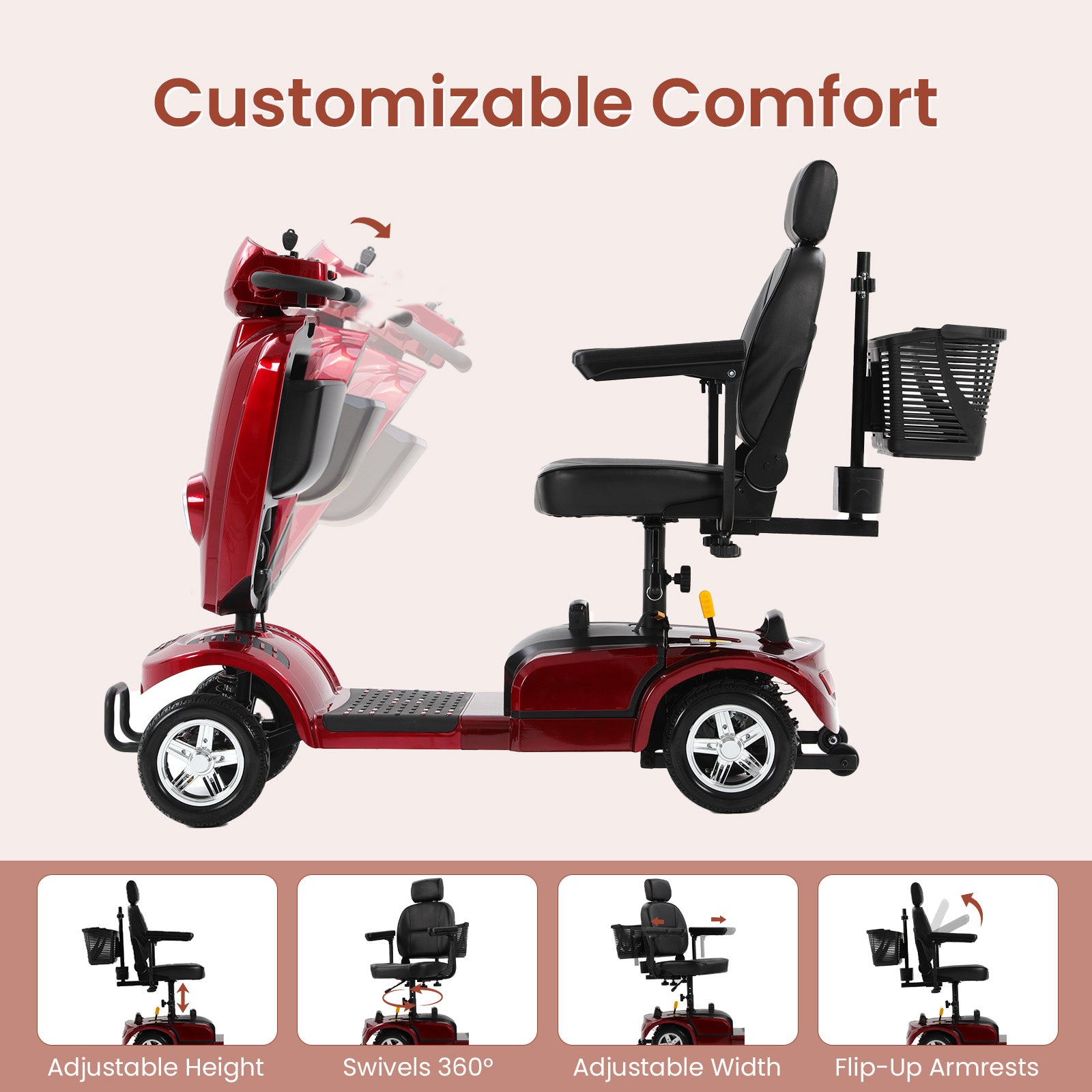 Mobigogo™ MS02 Plus Heavy-Duty Mobility Scooter for Seniors – 16/26-Mile Range | 400 lbs Capacity