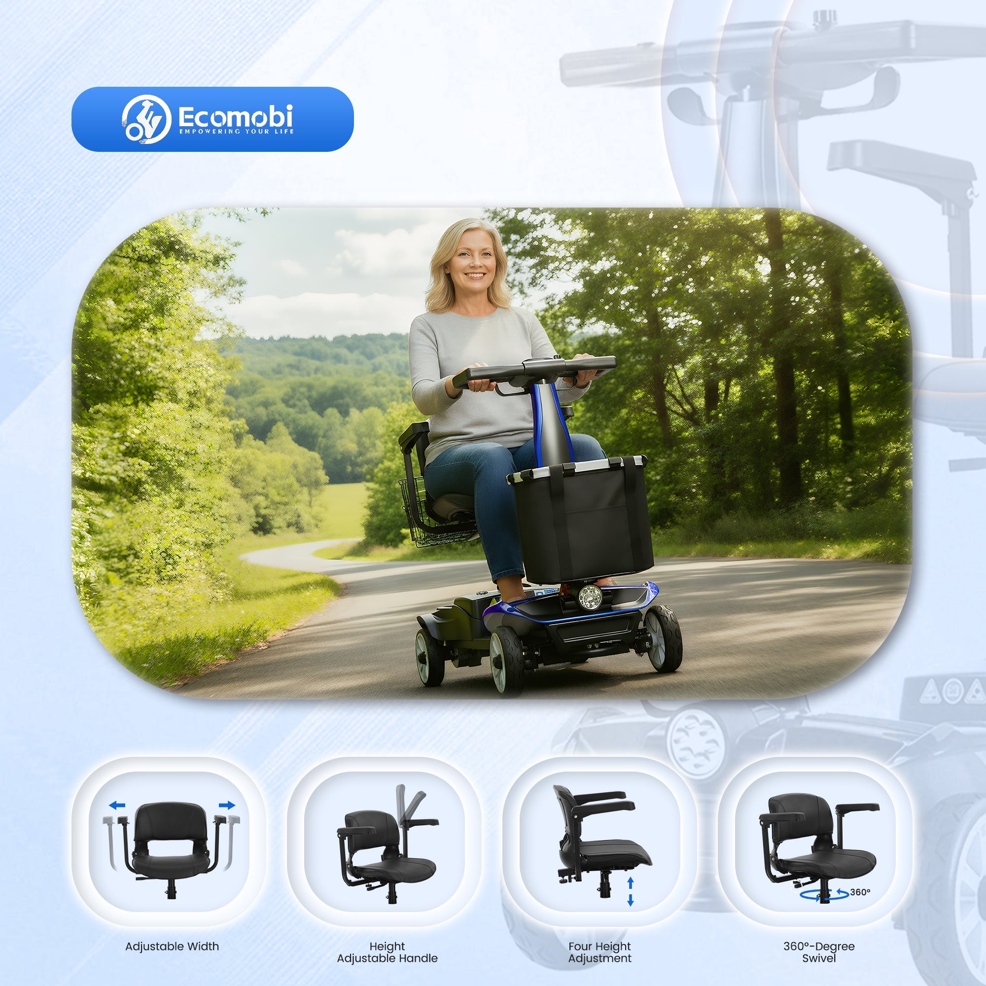 Mobigogo MS01 PRO 4-Wheel Foldable Mobility Scooter for Seniors – 15-Mile Range, 330 lbs Capacity, Lightweight & Travel Friendly