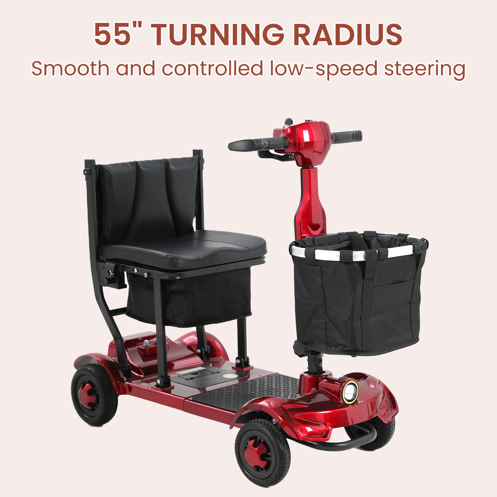 Mobigogo™ MS01 F Lightweight Mobility Scooter, 41 lbs, 12/24 Mile Range, 300 lbs Capacity, LED Light & Triple Storage