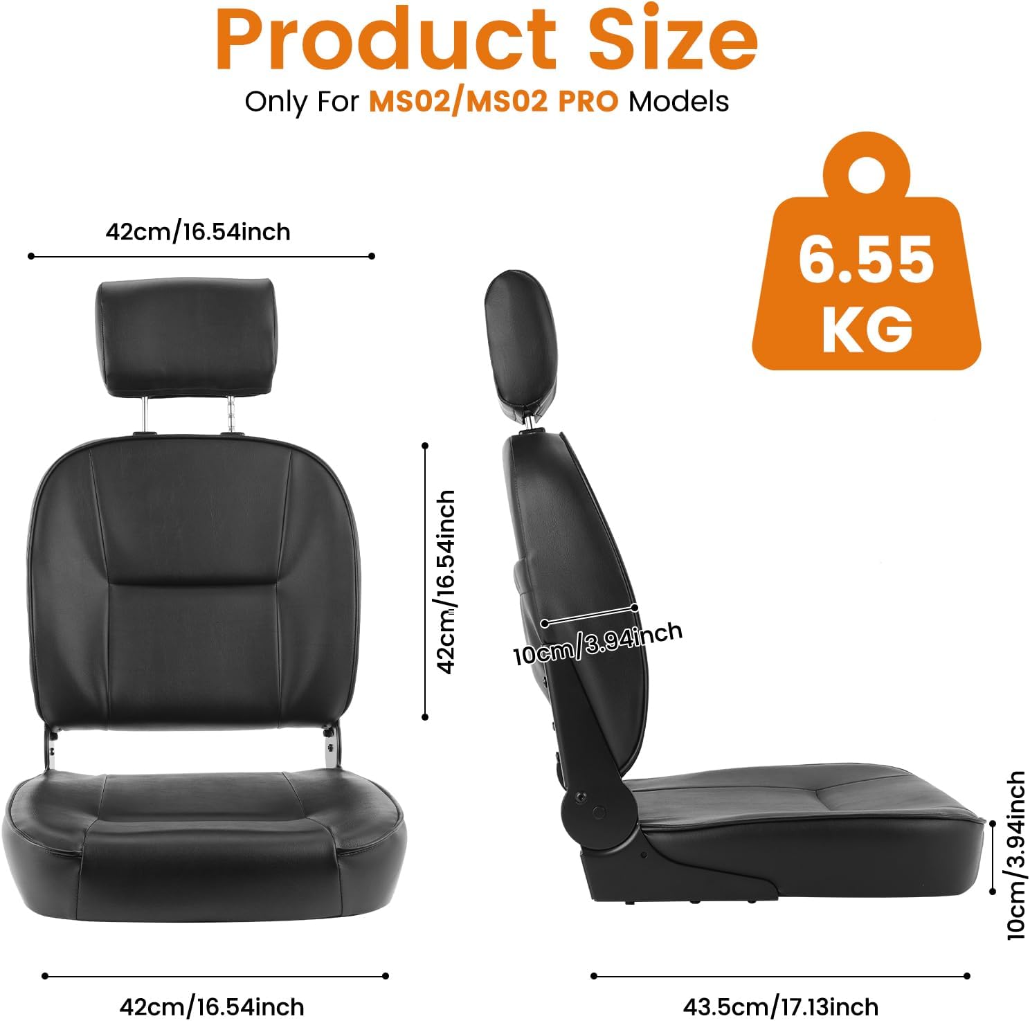 Mobigogo High Back Mobility Scooter Seat - Ergonomic Adjustable Headrest, 10cm Cushion, Foldable for Easy Transportation, Fits MS02/MS02 Pro Mobility Scooters.