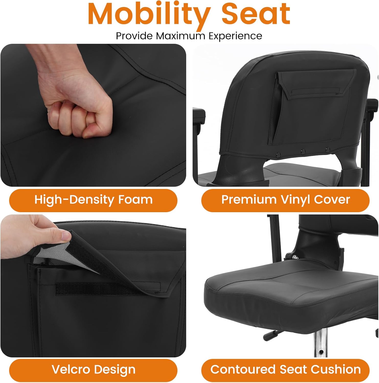 Mobigogo Mobility Scooter Replacement Seat - for MS02/MS02PRO Models, Foldable for Portability and Waterproof, 8 cm Thick Cushion for Comfort