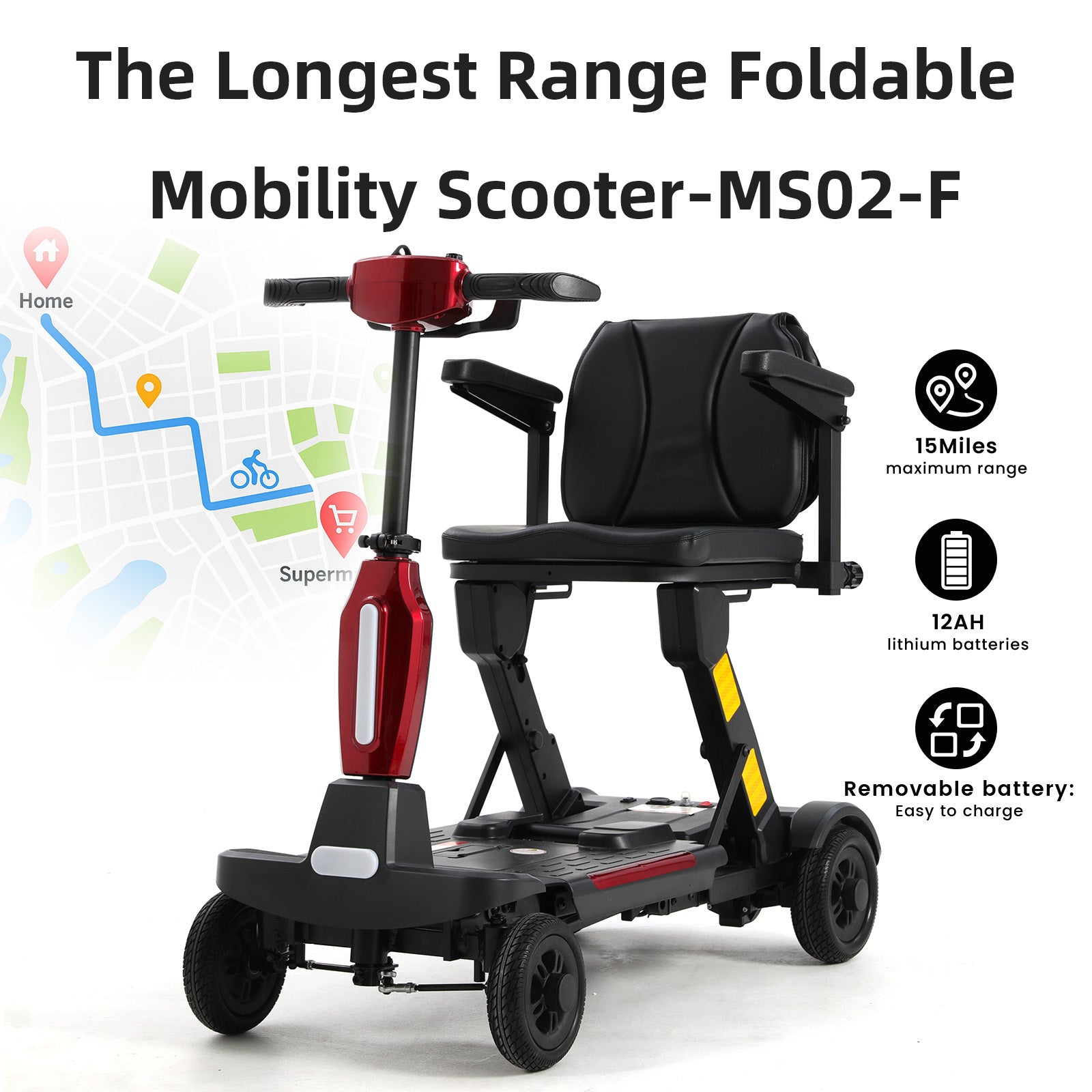 Mobigogo™ MS02-F Foldable Mobility Scooter for Seniors – 15-Mile Range | 330 lbs Capacity | Airline Approved
