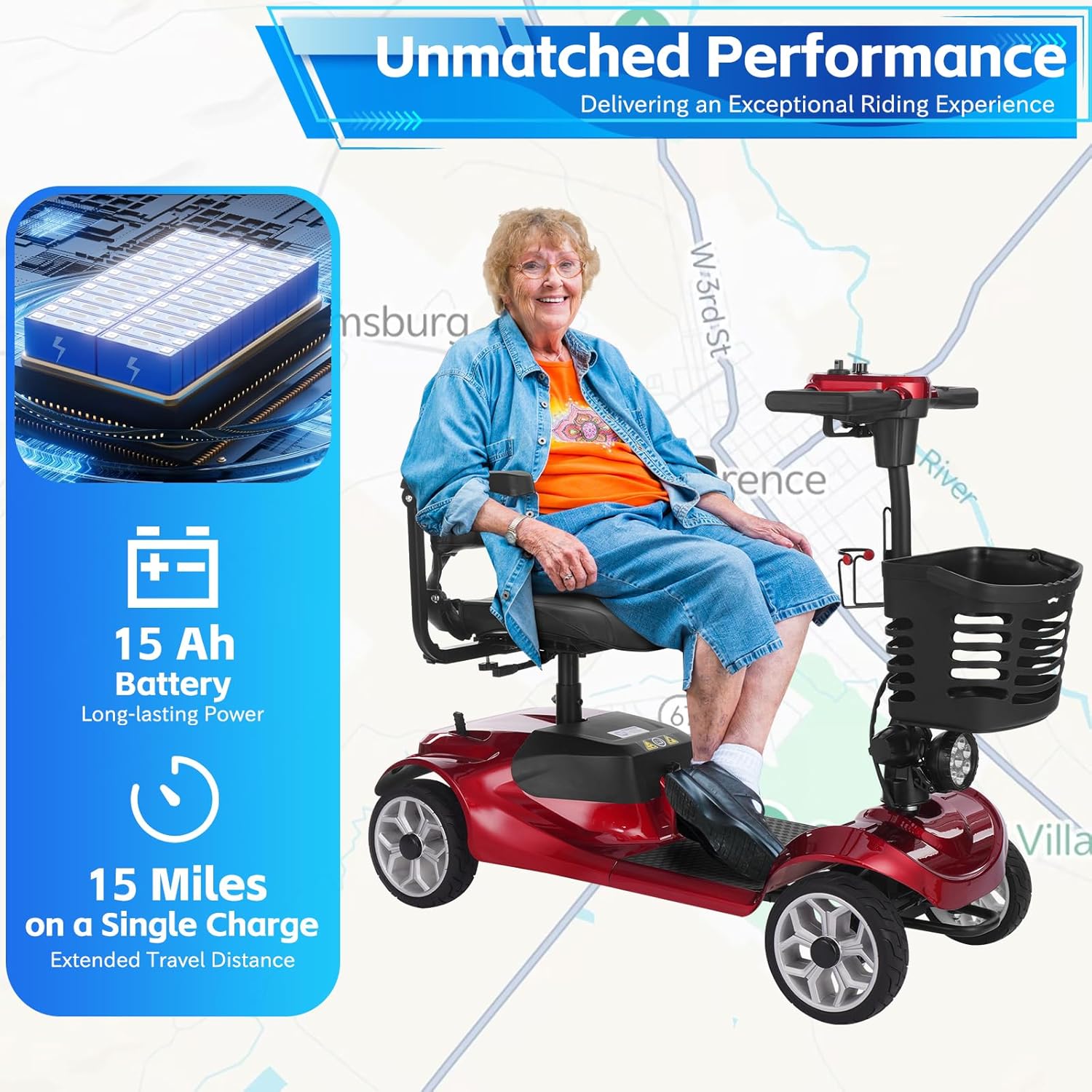 Mobigogo MS01 4-Wheel Foldable Mobility Scooter for Seniors – 15-Mile Range | 300 lbs Capacity