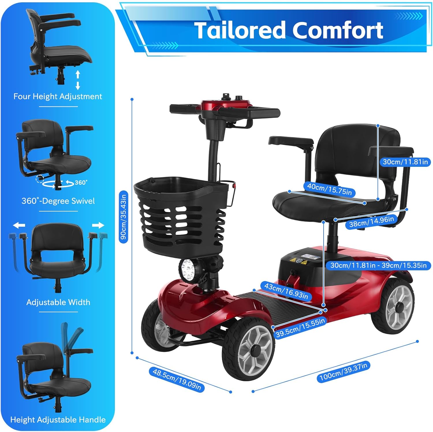 Mobigogo MS01 4-Wheel Foldable Mobility Scooter for Seniors – 15-Mile Range | 300 lbs Capacity