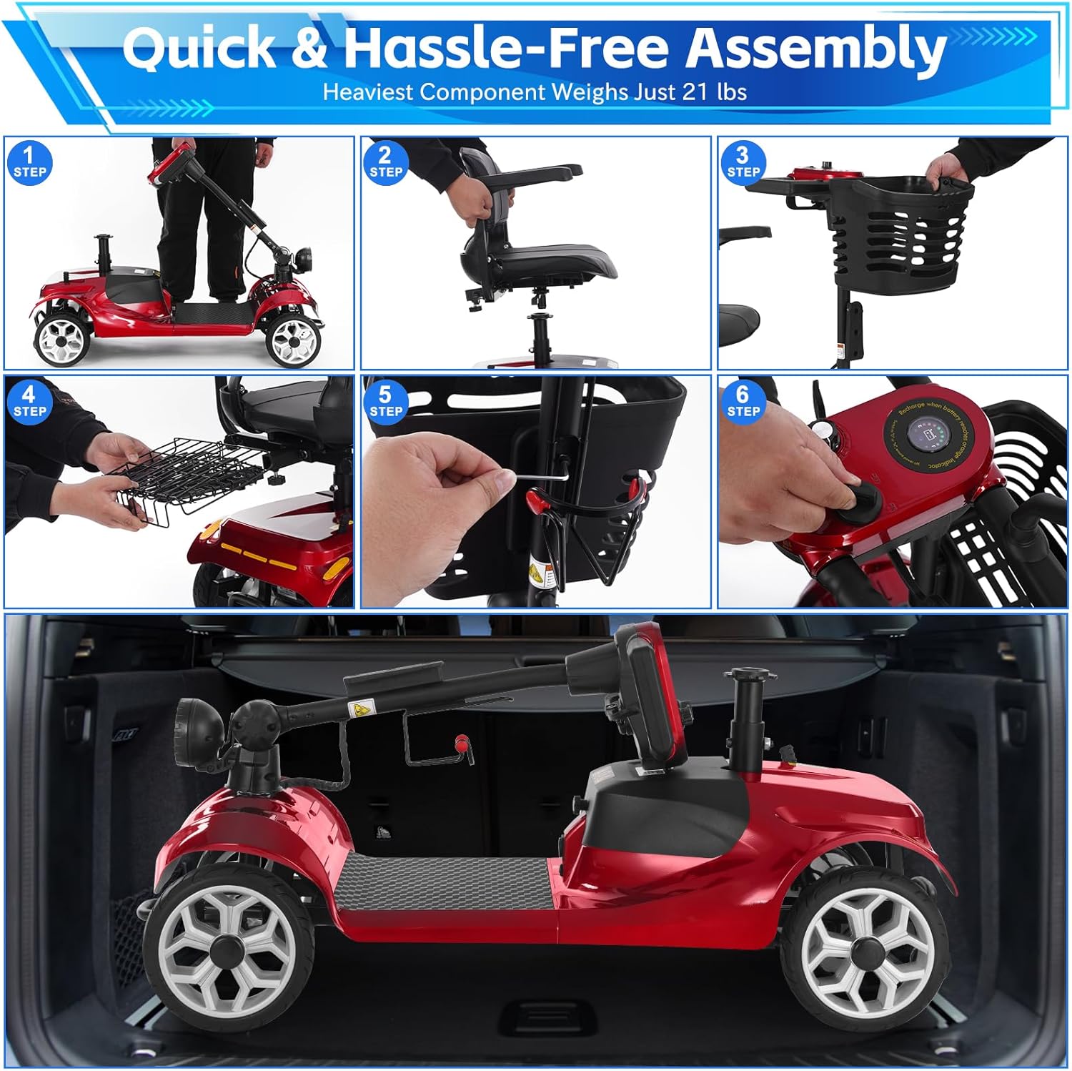 Mobigogo MS01 4-Wheel Foldable Mobility Scooter for Seniors – 15-Mile Range | 300 lbs Capacity