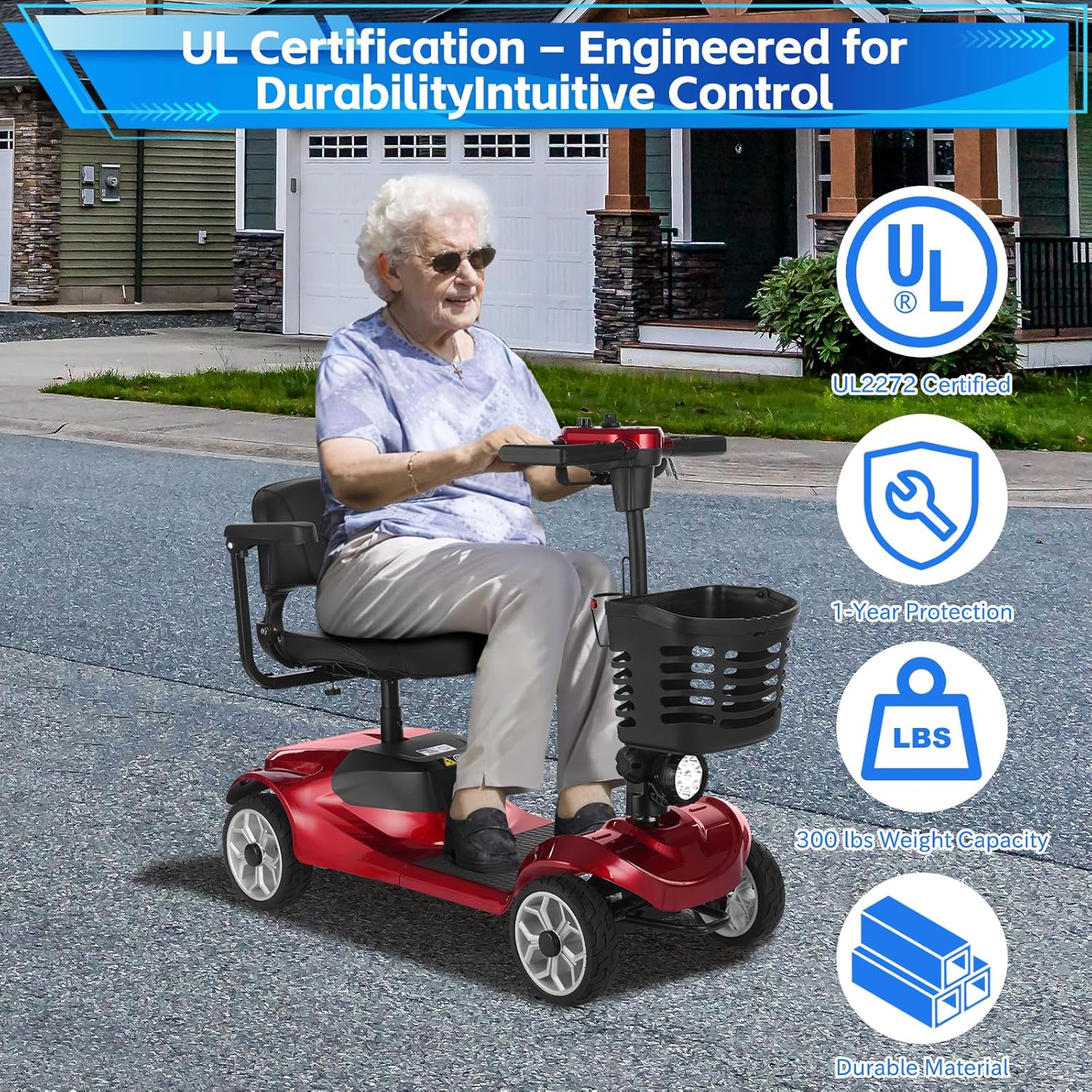 Mobigogo MS01 4-Wheel Foldable Mobility Scooter for Seniors – 15-Mile Range | 300 lbs Capacity