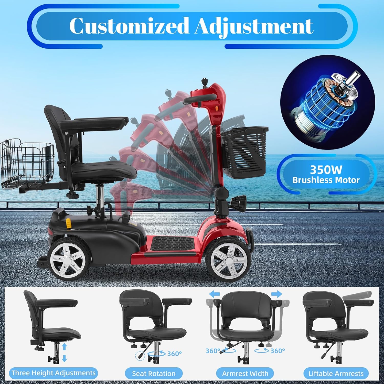 Mobigogo MS02 4-Wheel Mobility Scooter for Seniors – 30-Mile Range | 7 MPH Top Speed