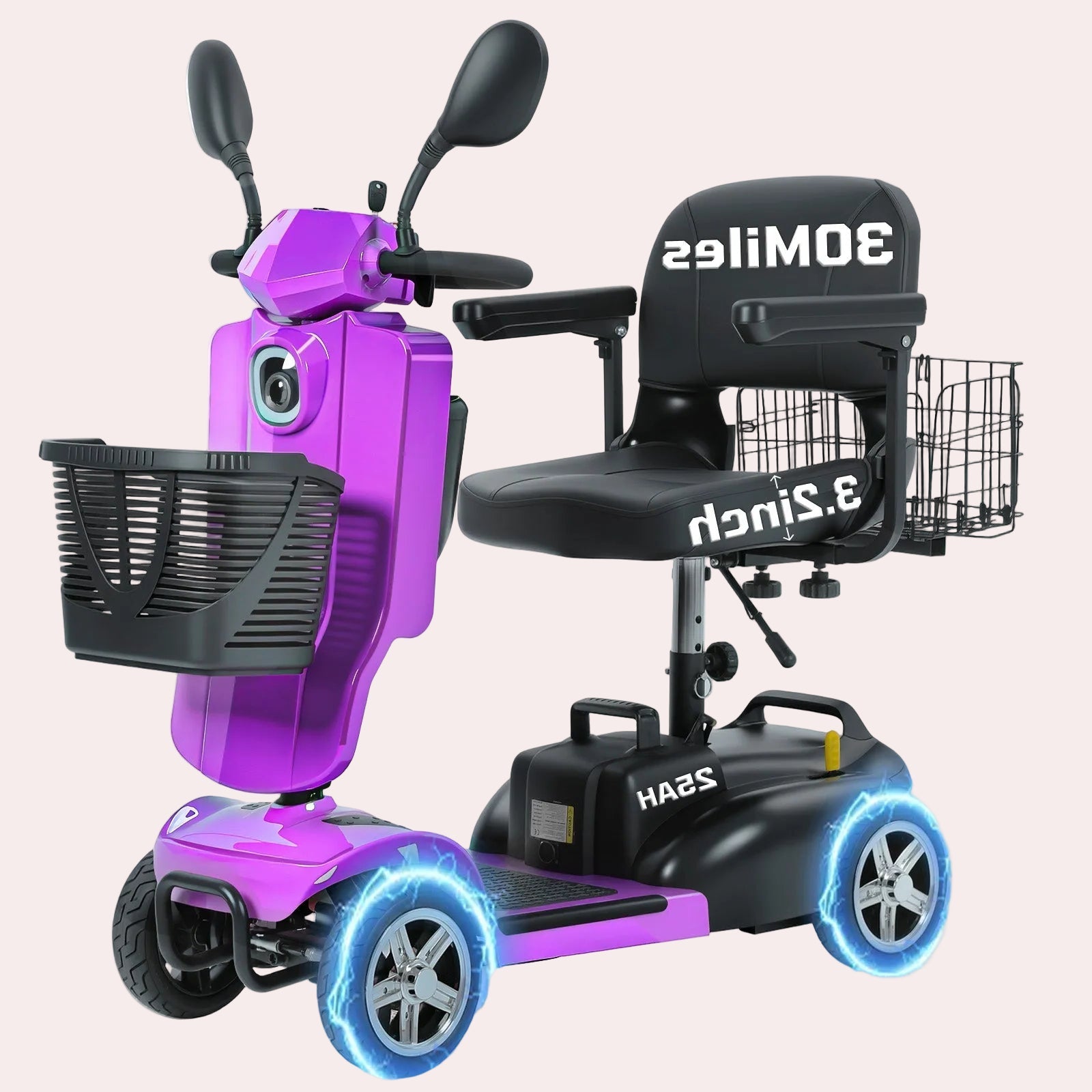 Mobigogo™ MS02 Pro Foldable Mobility Scooter for Seniors – 30-Mile Range | Multi-Storage Design