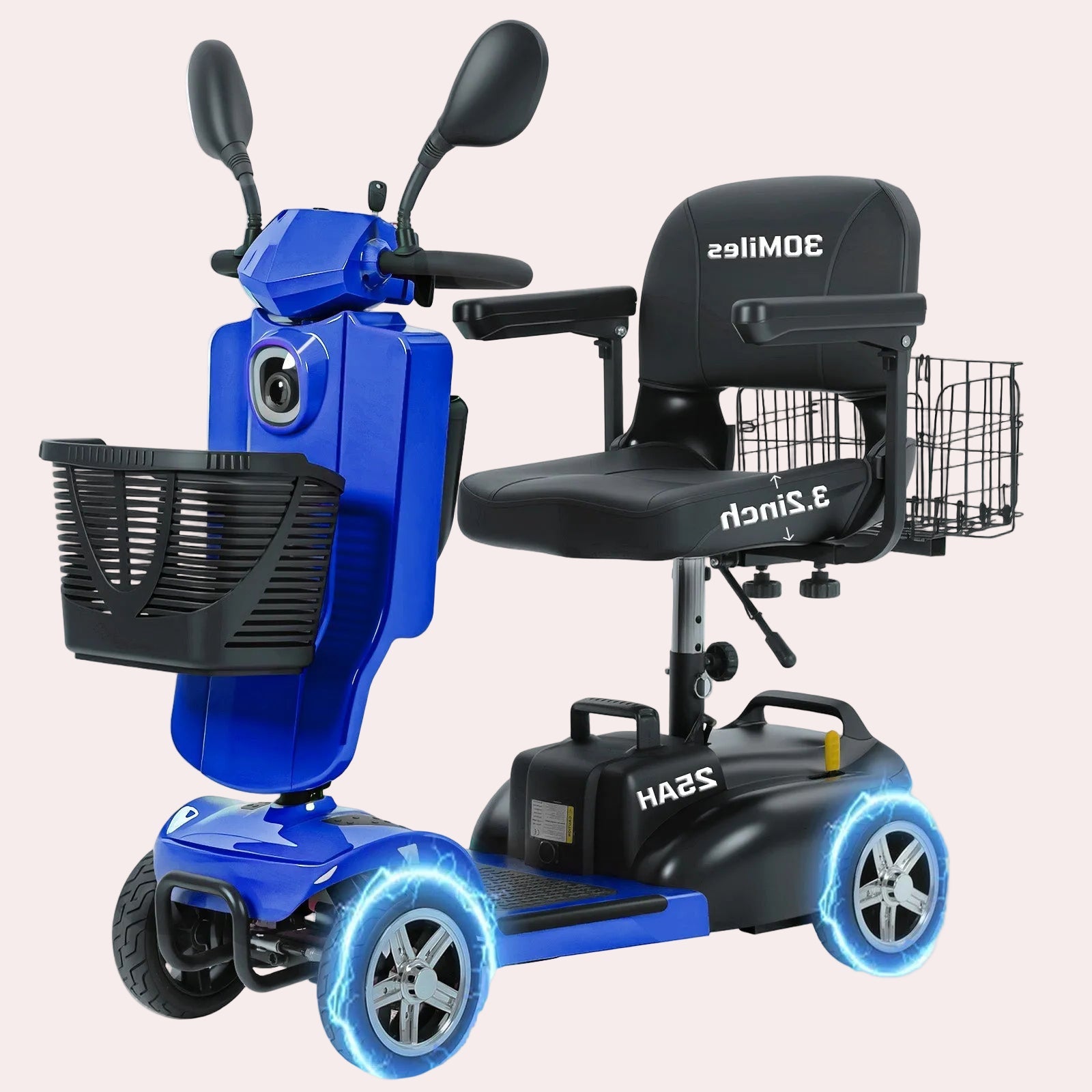Mobigogo™ MS02 Pro Foldable Mobility Scooter for Seniors – 30-Mile Range | Multi-Storage Design