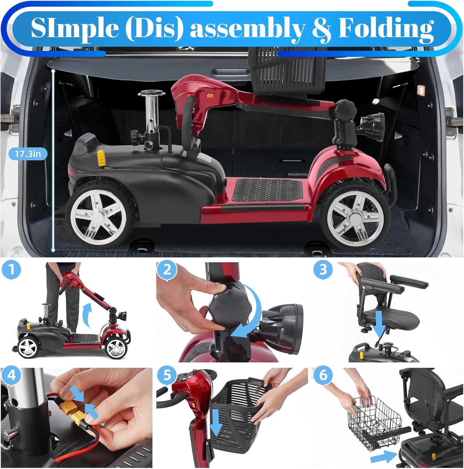 Mobigogo MS02 4-Wheel Mobility Scooter for Seniors – Lightweight & Compact, Up to 15 Mi Range