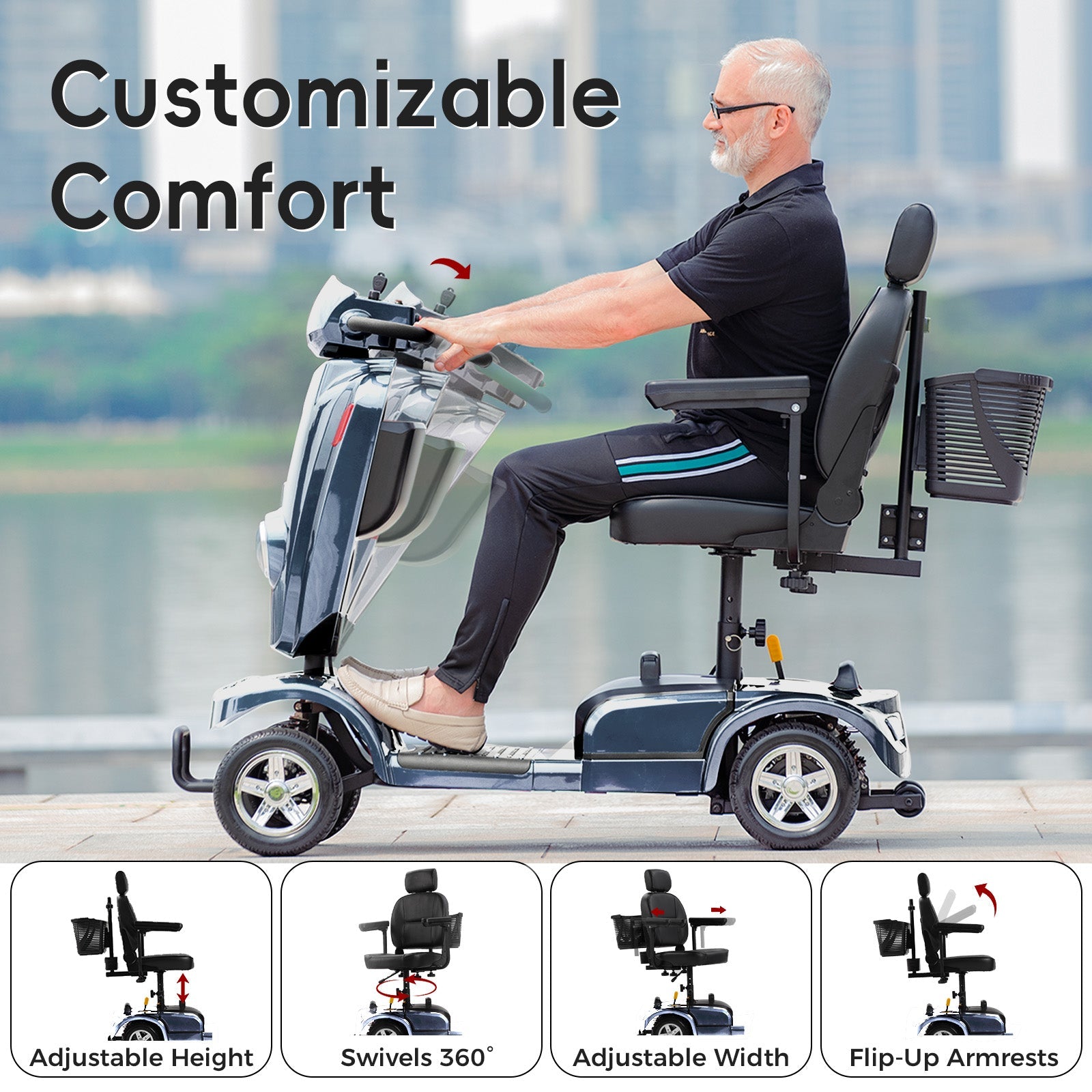 [In Production – Pre-Order Now] Mobigogo MS02 Plus Heavy-Duty Mobility Scooter for Seniors – 16/26-Mile Range | 400 lbs Capacity