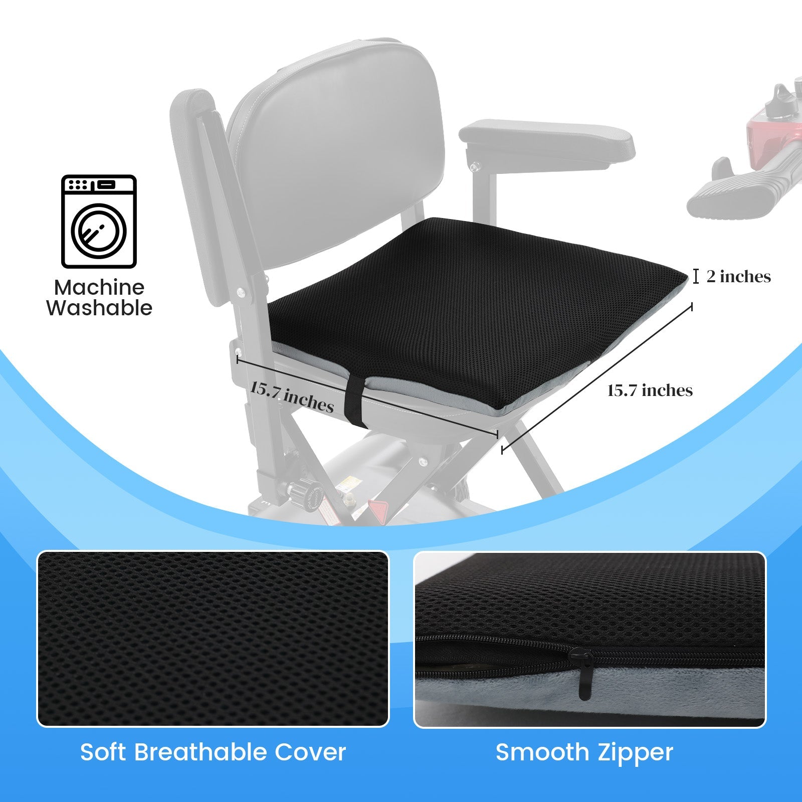 All-Season Gel Seat Cushion - Cooling Gel & Memory Foam | For Scooters & Wheelchairs