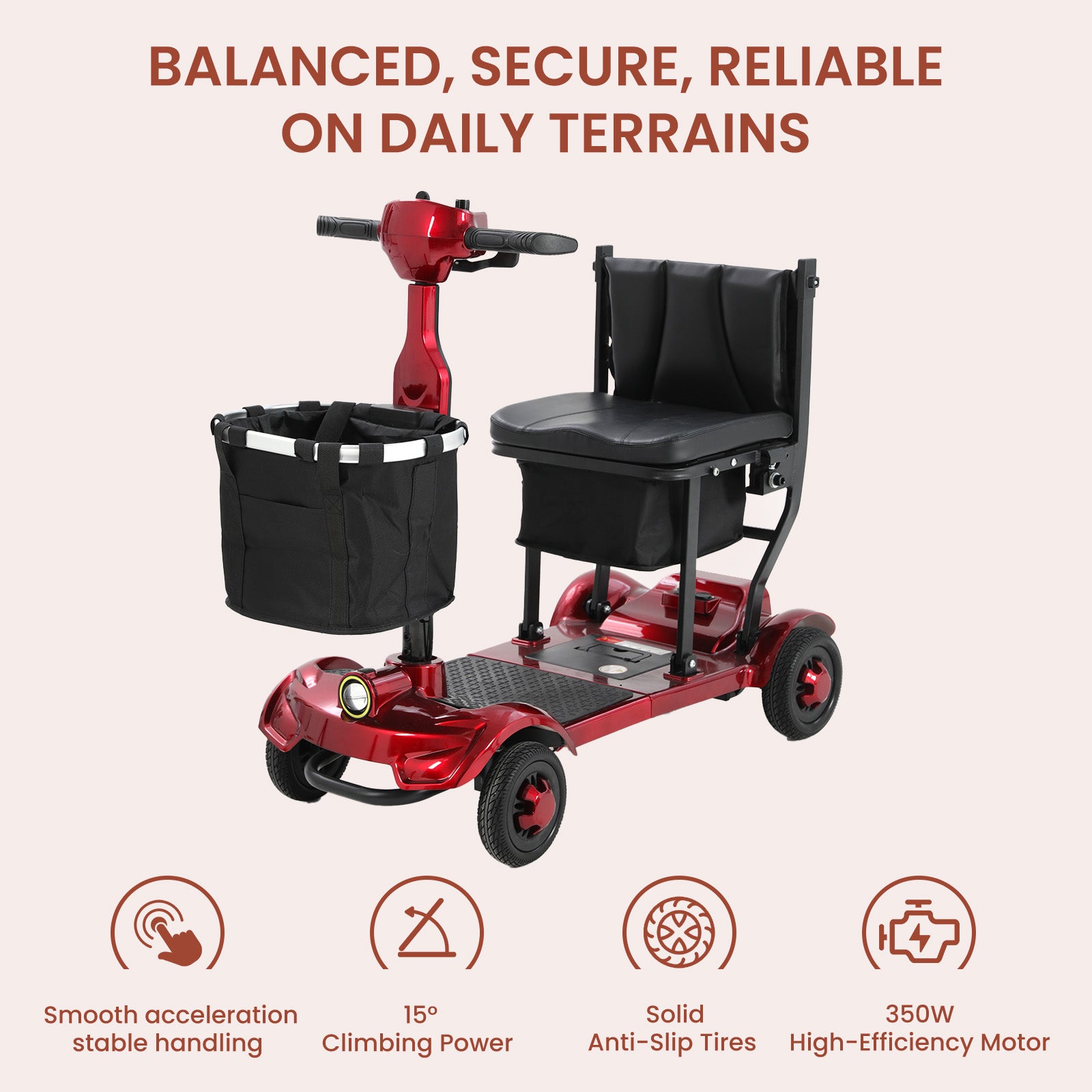 Mobigogo™ MS01 F Lightweight Mobility Scooter, 41 lbs, 12/24 Mile Range, 300 lbs Capacity, LED Light & Triple Storage