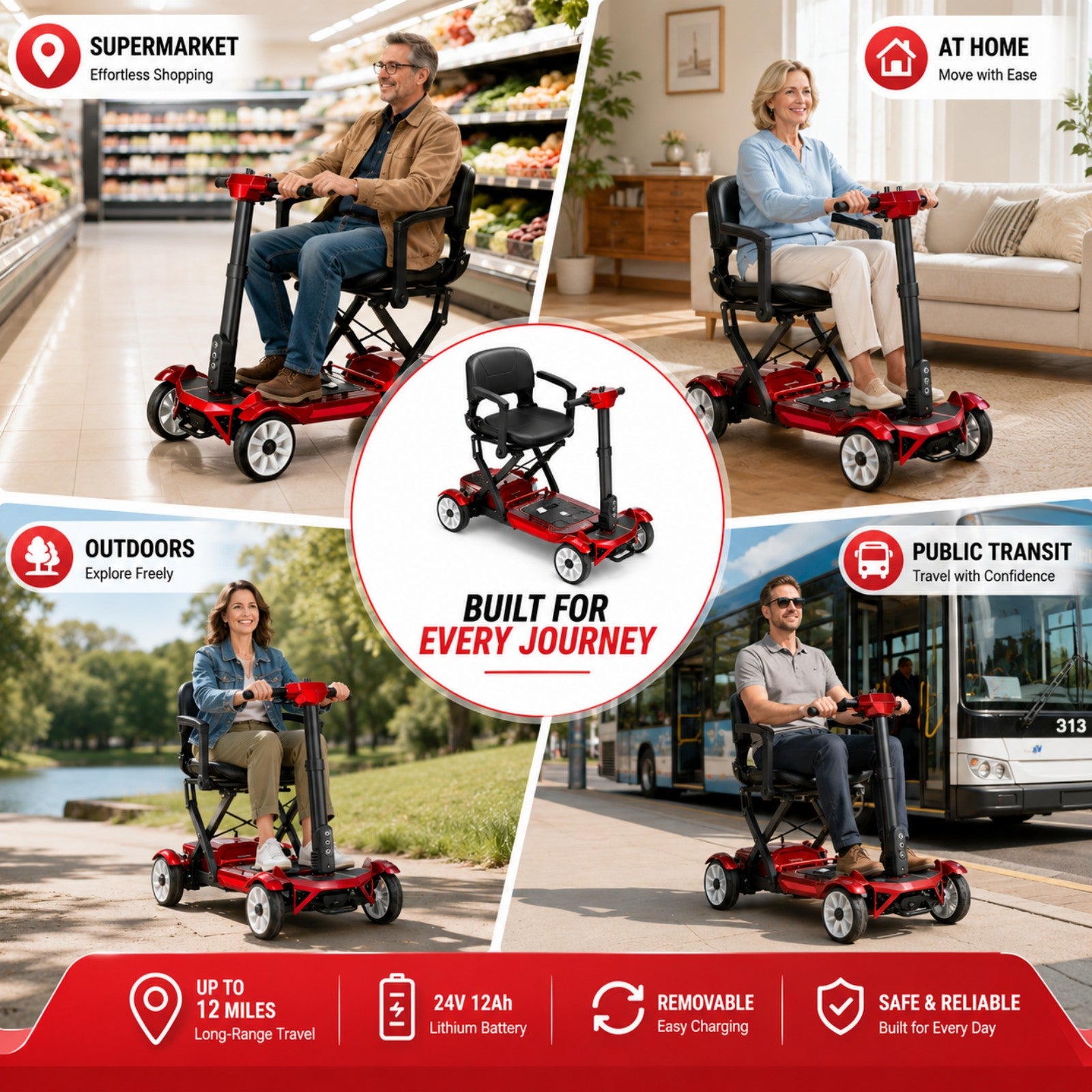 Mobigogo MG4 4-Wheel Manual Foldable Mobility Scooter for Seniors – Ultra-Compact & Portable, Up to15-20 Mi Range