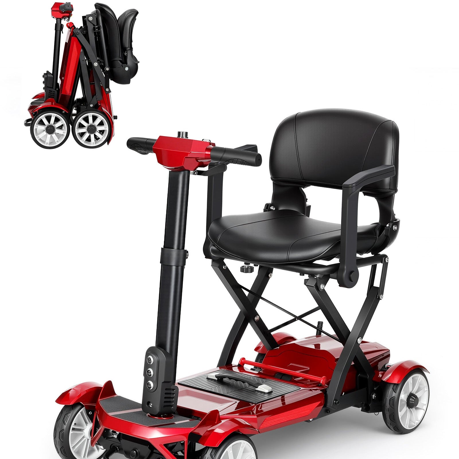 Mobigogo M4 4-Wheel Manual Foldable Mobility Scooter for Seniors – Ultra-Compact & Portable, Up to15-20 Mi Range