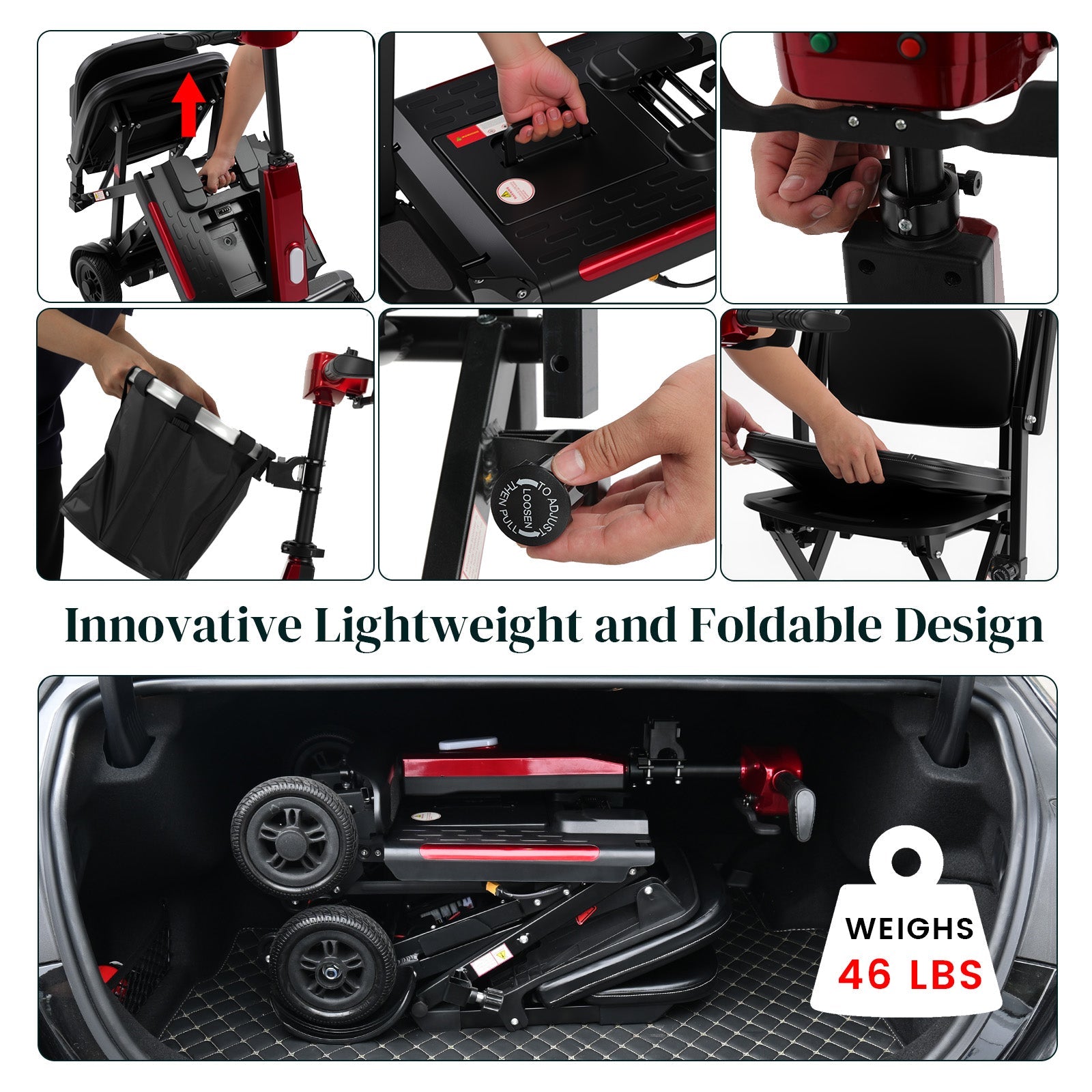 Mobigogo MS02-F Foldable Mobility Scooter for Seniors – 15-Mile Range | 330 lbs Capacity | Airline Approved