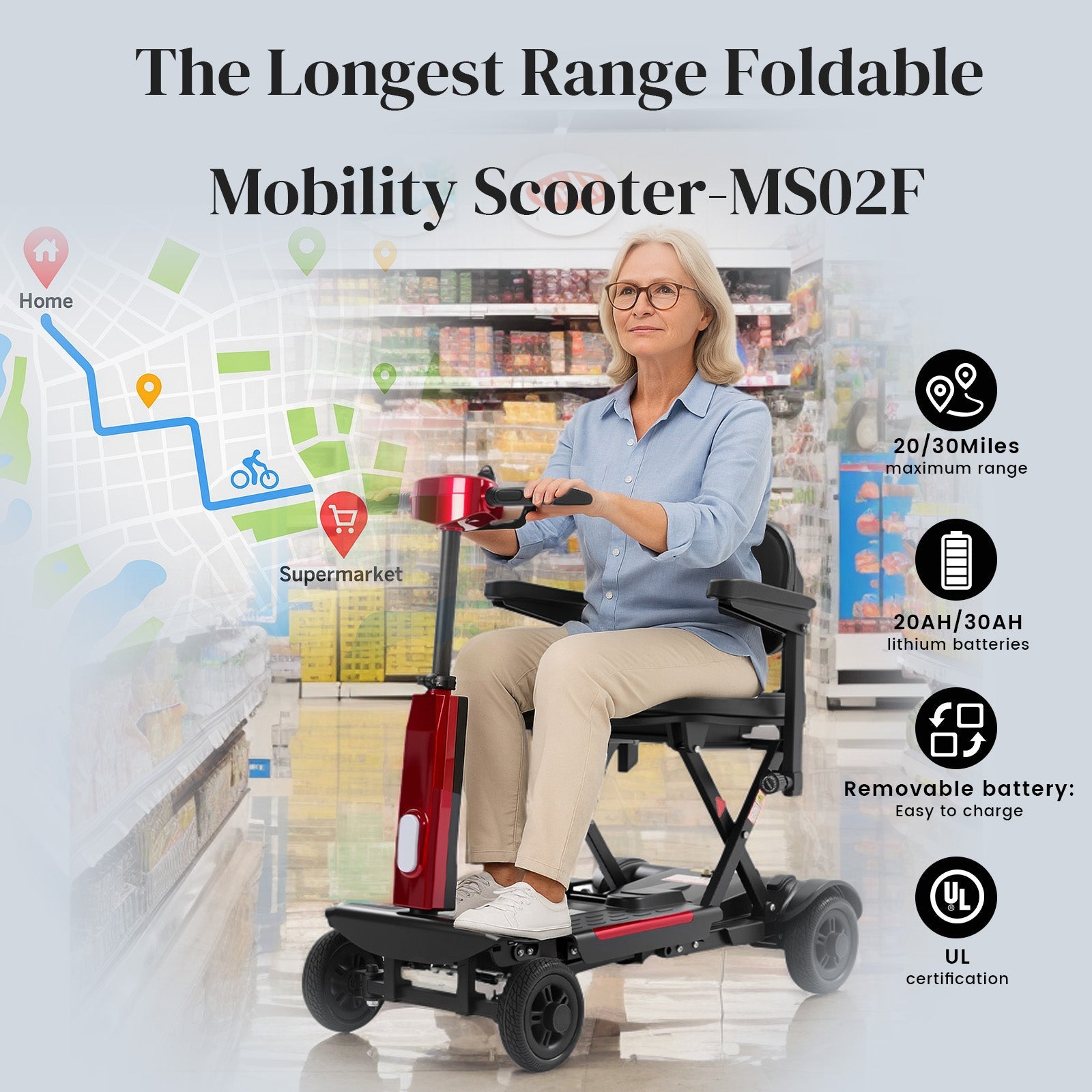 Mobigogo MS02 F Foldable Mobility Scooter for Seniors – 15/20/30-Mile Range | 330 lbs Capacity