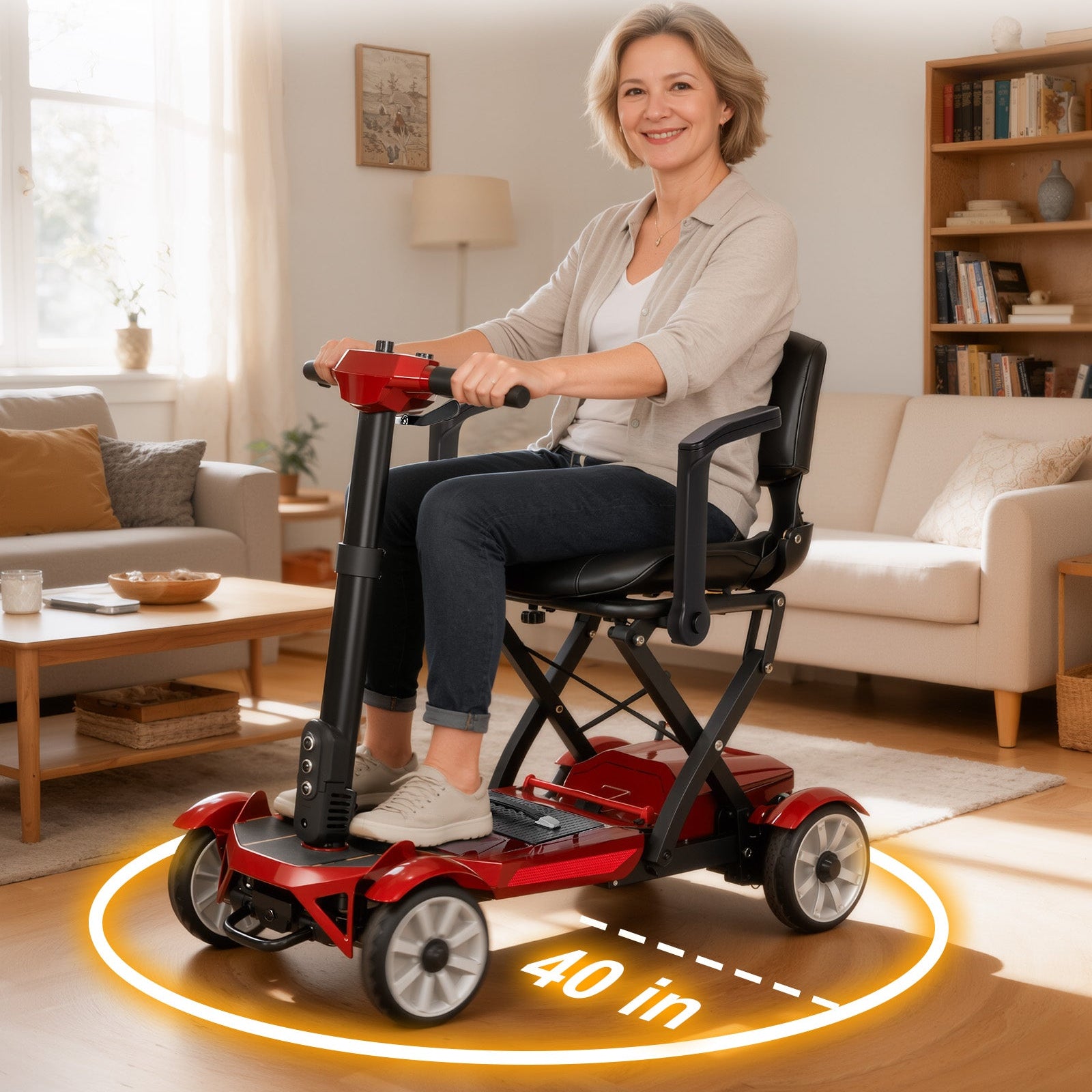 Mobigogo M4 4-Wheel Manual Foldable Mobility Scooter for Seniors – Ultra-Compact & Portable, Up to15-20 Mi Range