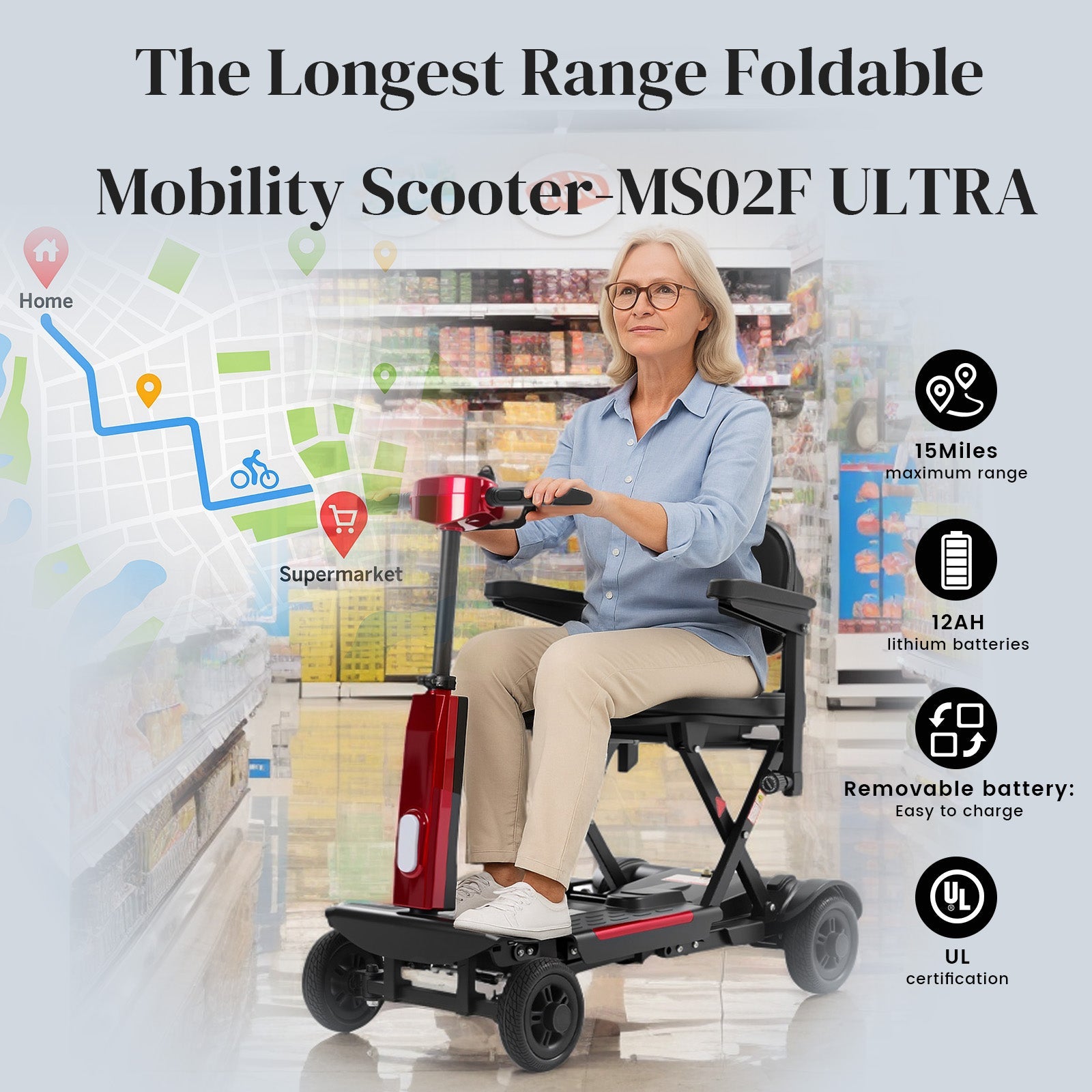[In Production – Pre-Order Now] Mobigogo MS02-F Ultra Automatic Folding Mobility Scooter for Seniors – 15-Mile Range | 330 lbs Capacity | Airline Approved