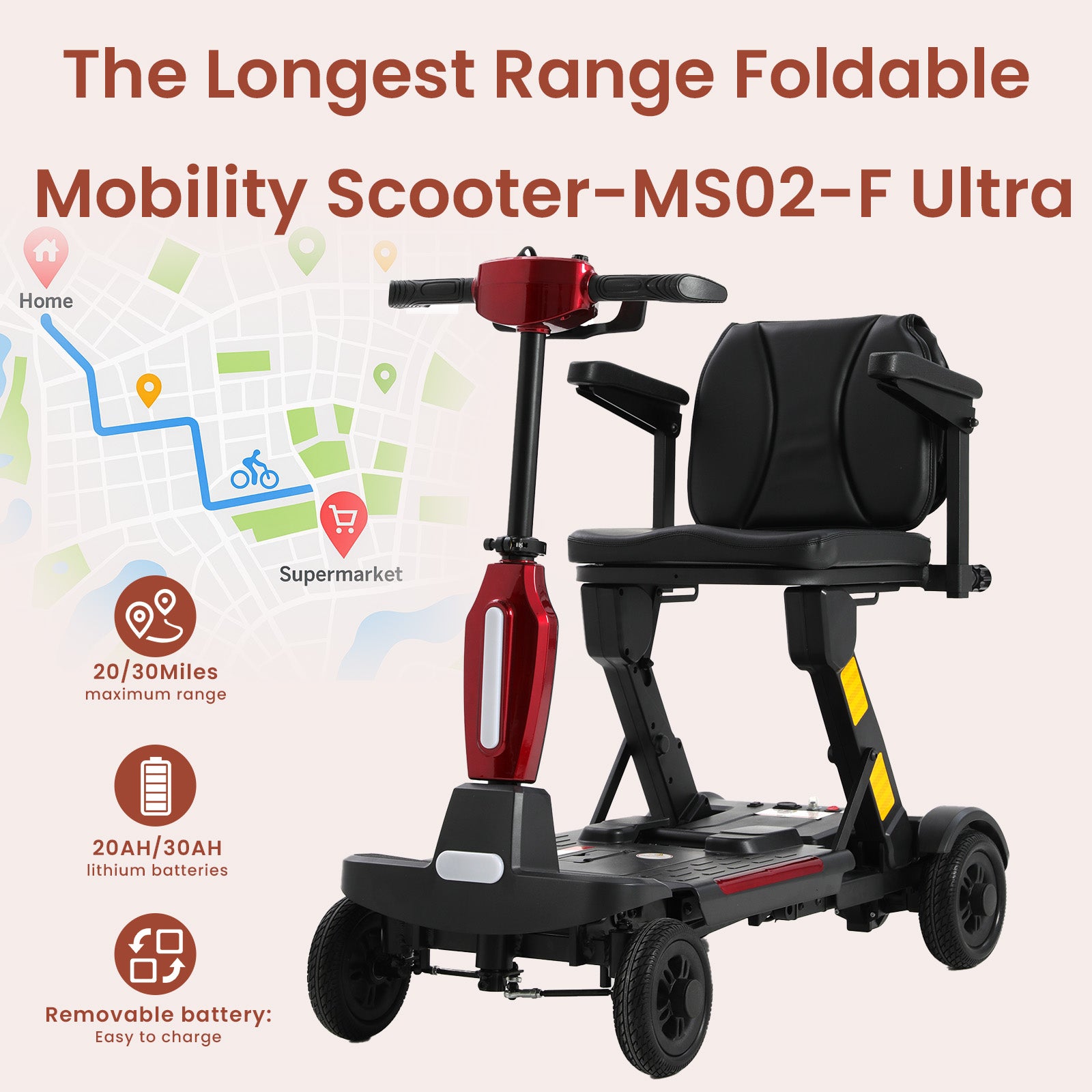 Mobigogo™ MS02-F Ultra Automatic Folding Mobility Scooter for Seniors – 15-Mile Range | 330 lbs Capacity | Airline Approved