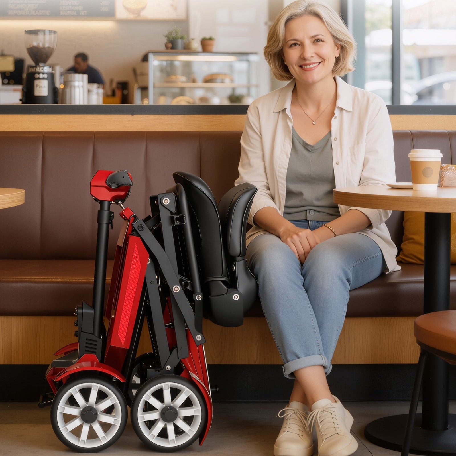 Mobigogo M4 4-Wheel Manual Foldable Mobility Scooter for Seniors – Ultra-Compact & Portable, Up to15-20 Mi Range