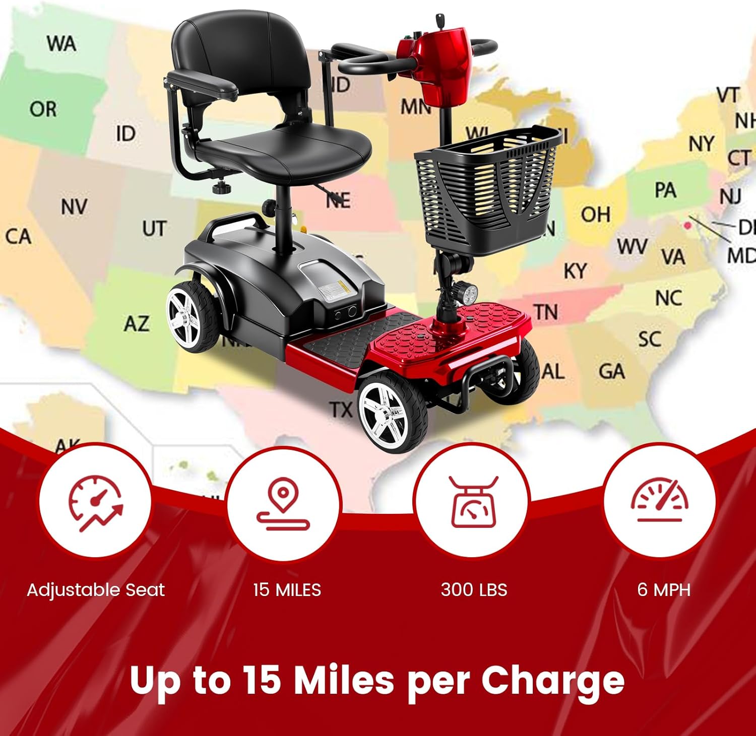 Mobigogo M1 4-Wheel Mobility Scooter for Adults & Seniors, 15-Mile Range, 350W Motor, 8" Tires, Dual Baskets, Compact Portable Design