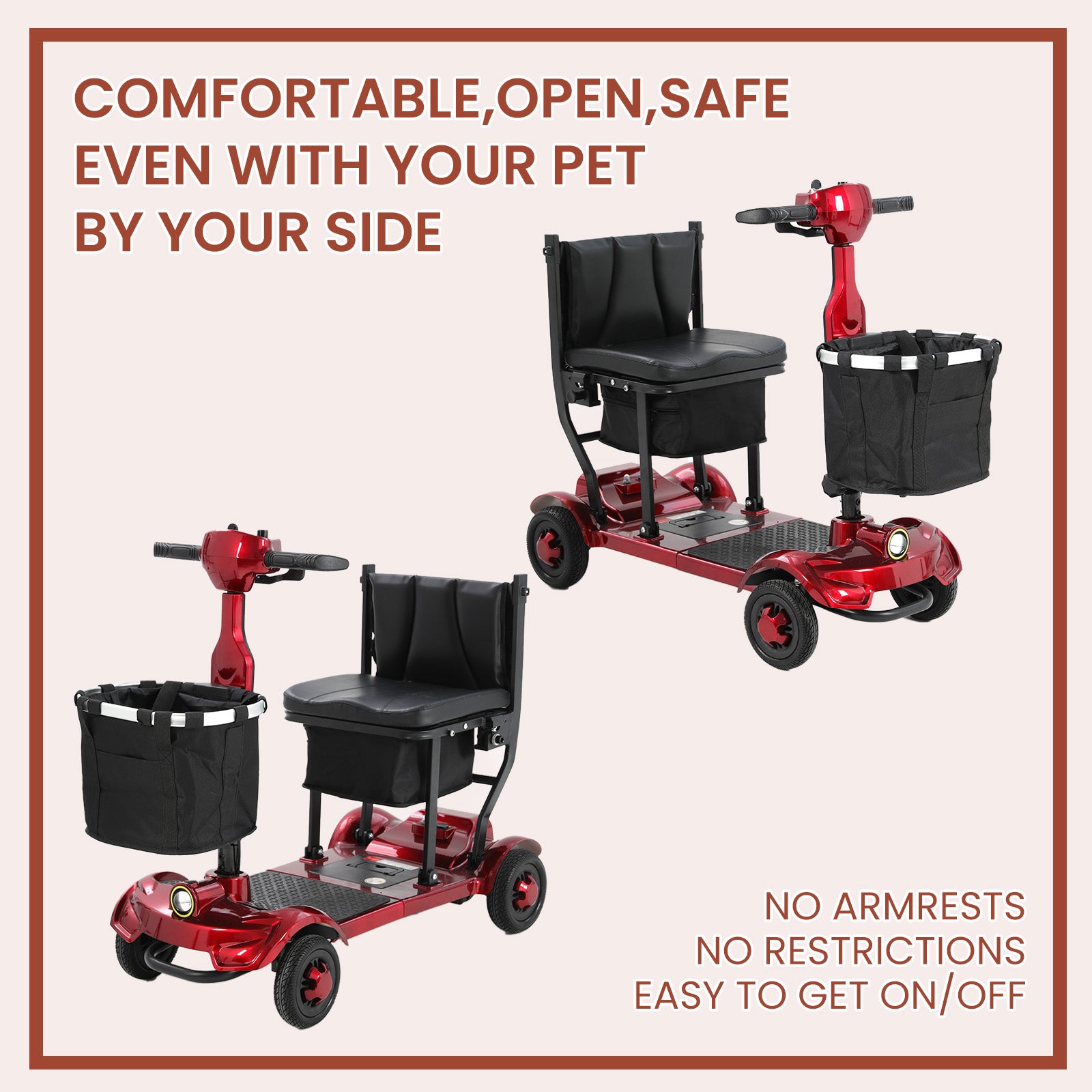 Mobigogo™ MS01 F Lightweight Mobility Scooter, 41 lbs, 12/24 Mile Range, 300 lbs Capacity, LED Light & Triple Storage