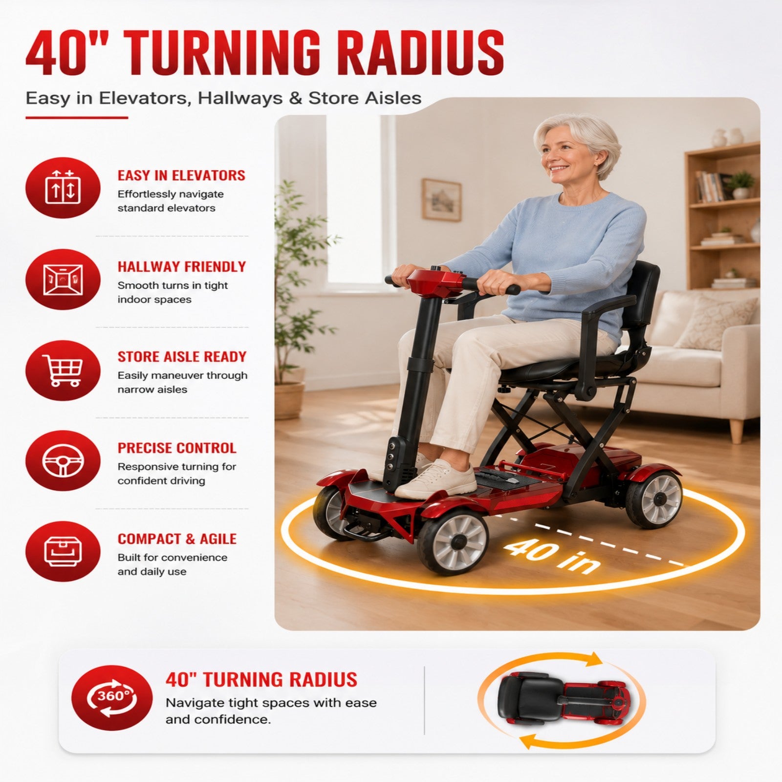 Mobigogo MG4 4-Wheel Manual Foldable Mobility Scooter for Seniors – Ultra-Compact & Portable, Up to15-20 Mi Range