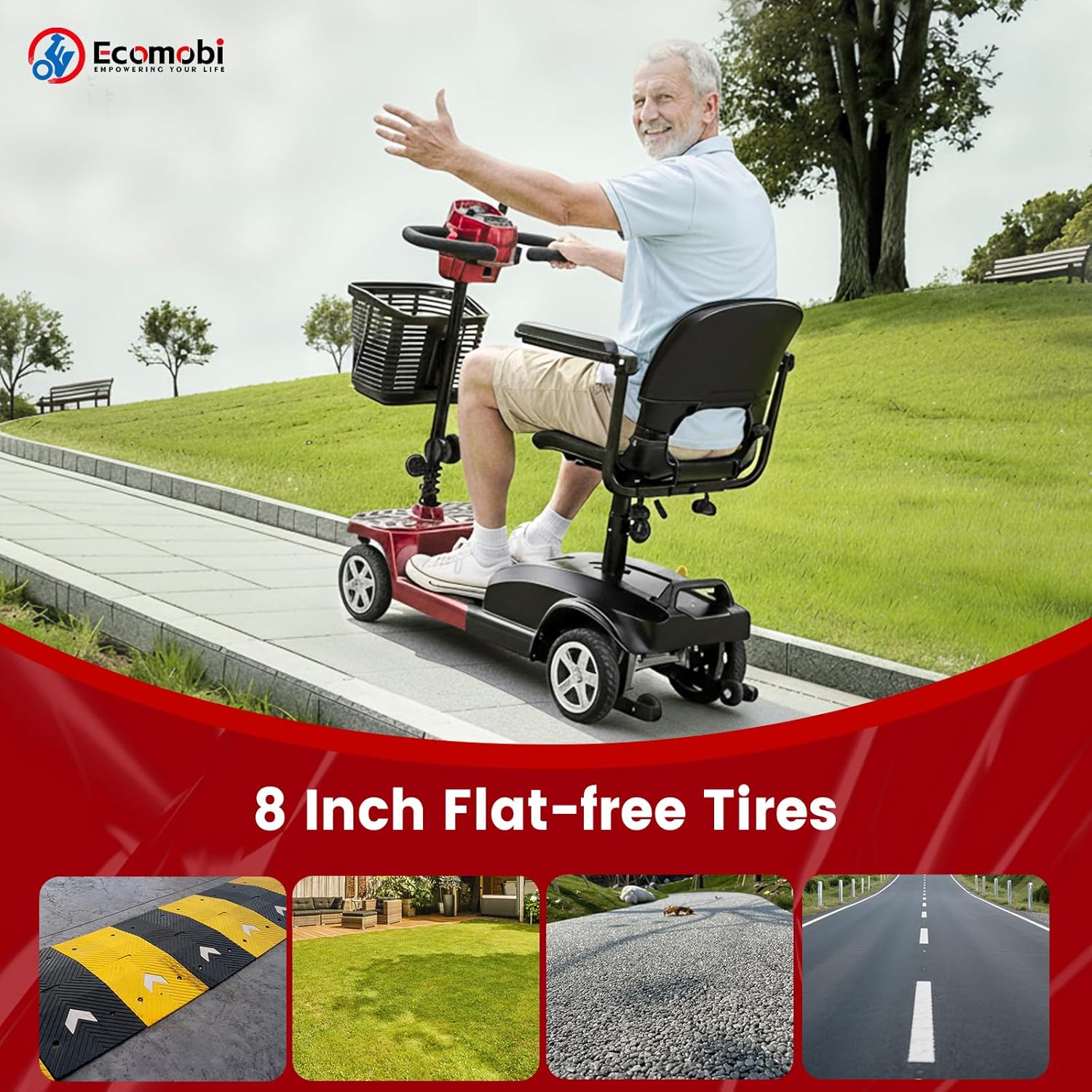 Mobigogo M1 4-Wheel Mobility Scooter for Adults & Seniors, 15-Mile Range, 350W Motor, 8" Tires, Dual Baskets, Compact Portable Design