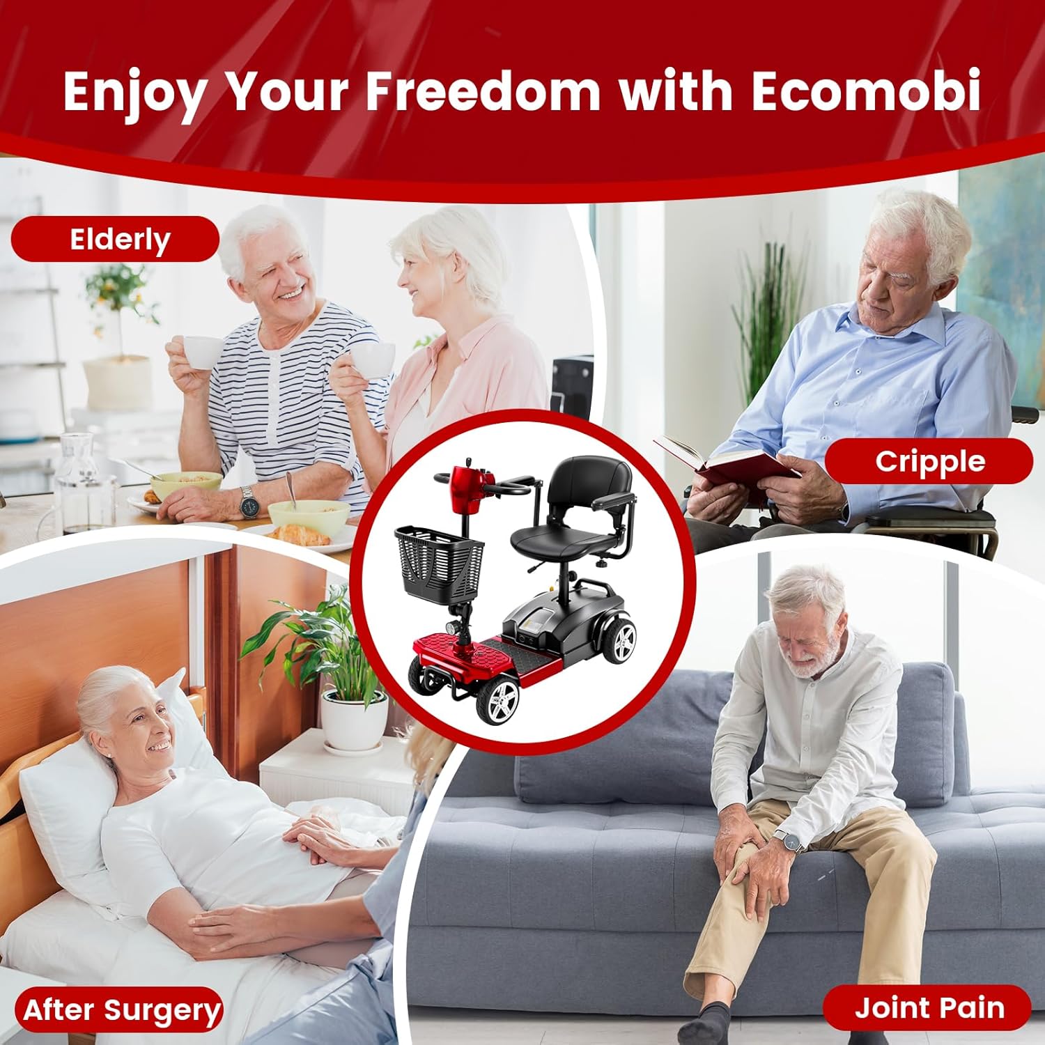 Mobigogo M1 4-Wheel Mobility Scooter for Adults & Seniors, 15-Mile Range, 350W Motor, 8" Tires, Dual Baskets, Compact Portable Design