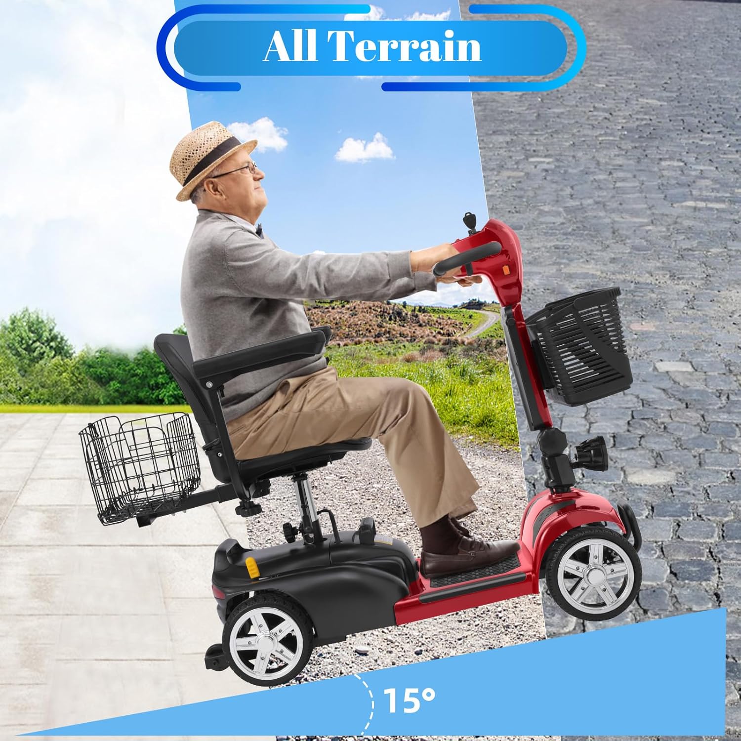 Mobigogo MS02 4-Wheel Mobility Scooter for Seniors – Lightweight & Compact, Up to 15 Mi Range