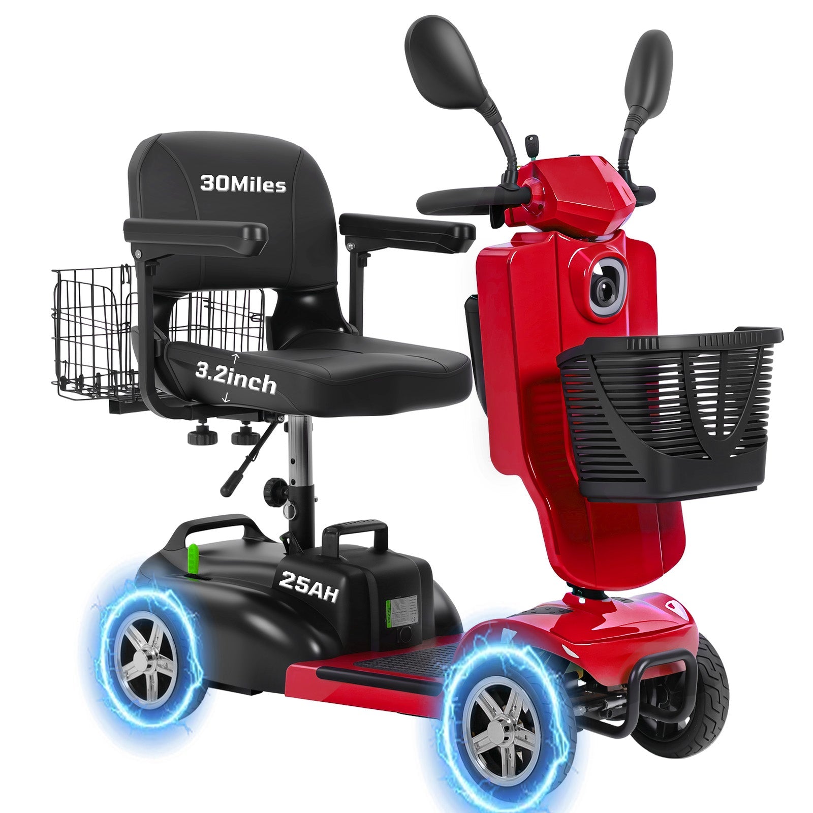 Mobigogo MS02 Pro Foldable Mobility Scooter for Seniors – 30-Mile Range | Multi-Storage Design