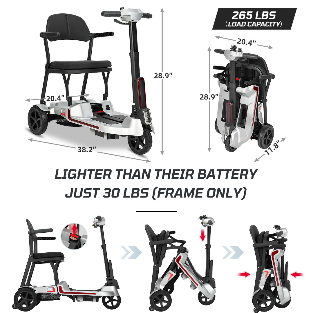 【Introducing the All-New Mobigogo™ M3】Mobigogo™ M3 Lightweight Foldable Mobility Scooter for Seniors – 30 lbs, 33" Turning Radius, 20/32-Mile Range