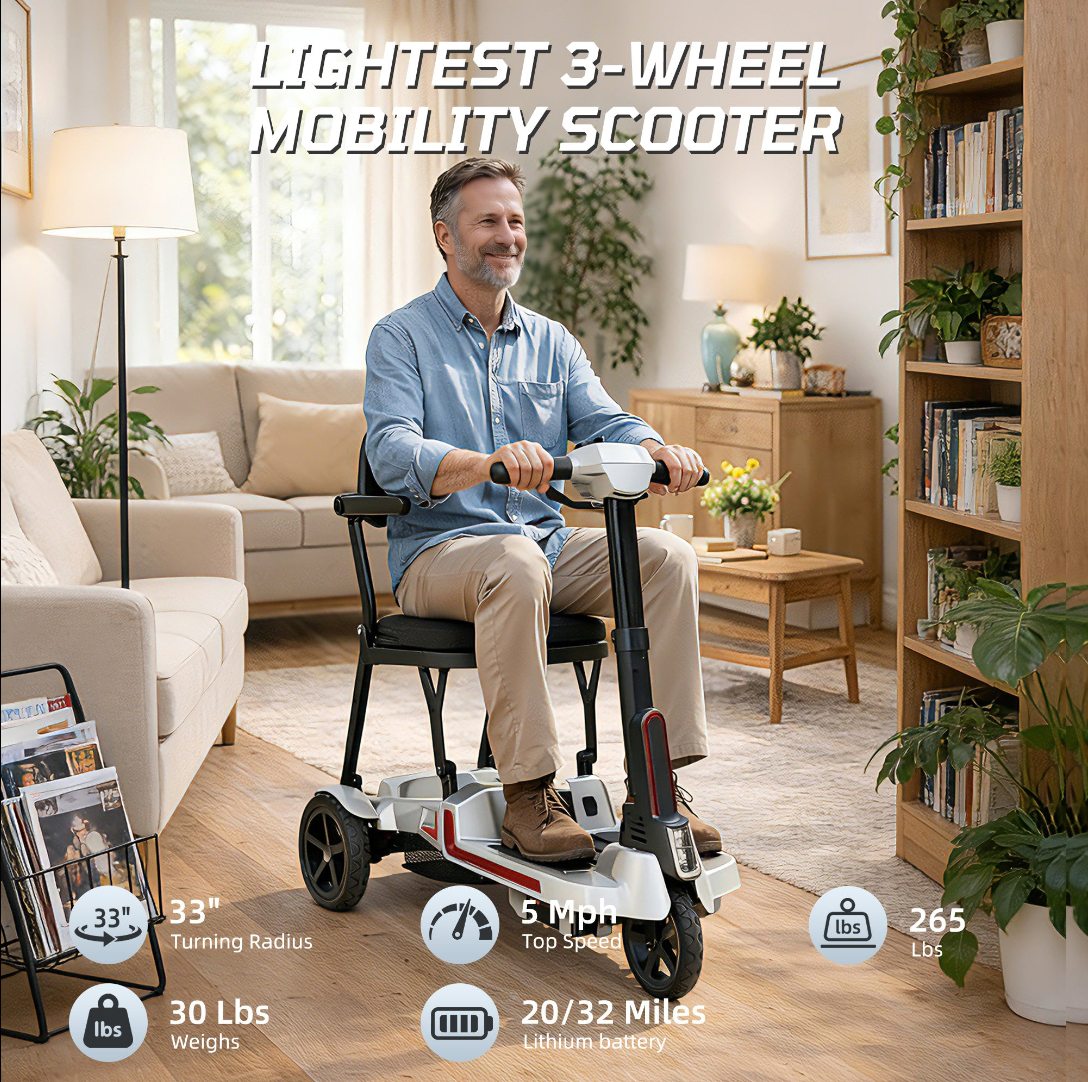 【Introducing the All-New Mobigogo™ M3】Mobigogo™ M3 Lightweight Foldable Mobility Scooter for Seniors – 30 lbs, 33" Turning Radius, 20/32-Mile Range